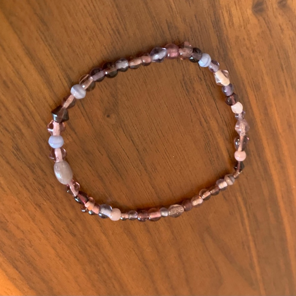 Handmade Pink and Purple Beaded Stretch Bracelet